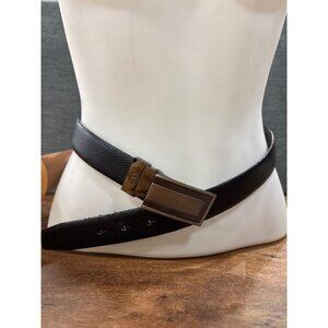 Reversible Black & Brown Bonded Leather Belt With Metal Buckle